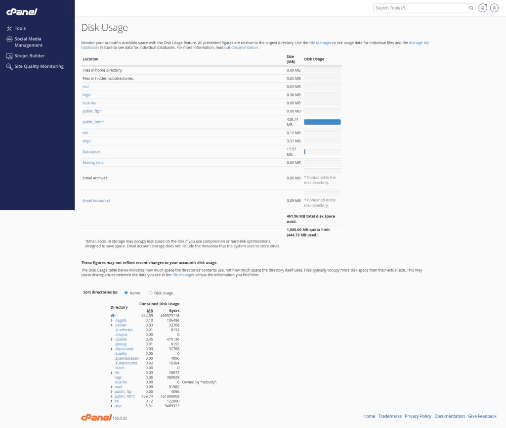 پوشه های پرحجم cPanel