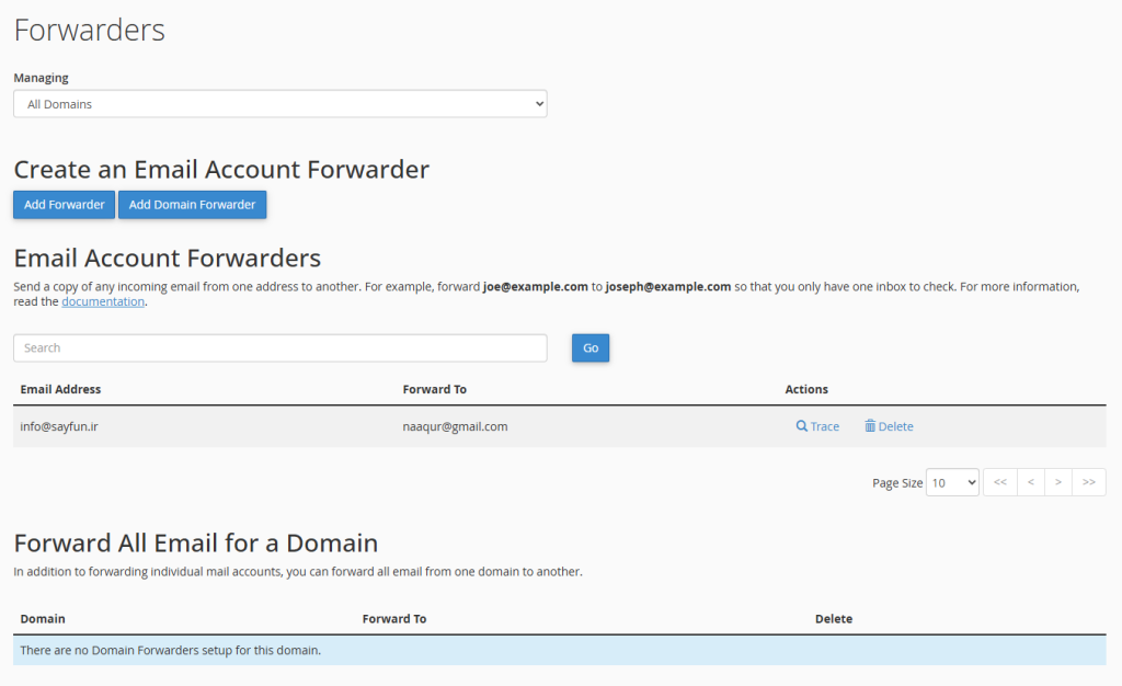 تنظیم Email Forwarder